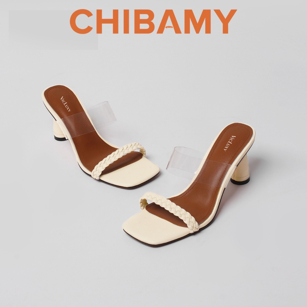 Sandal nữ gót Tháp Trụ Tròn bọc đồng cao cấp cao 7cm, kết hợp quai tết mảnh và quai trong hiệu CHIBAMY