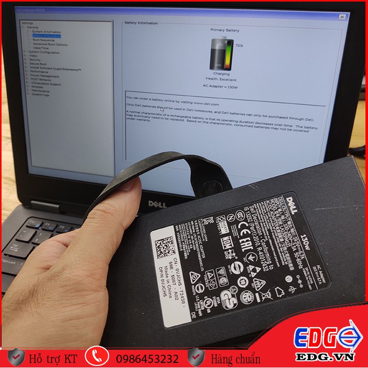 Sạc Laptop Dell 130W  Slim Zin Kim To có đèn theo máy