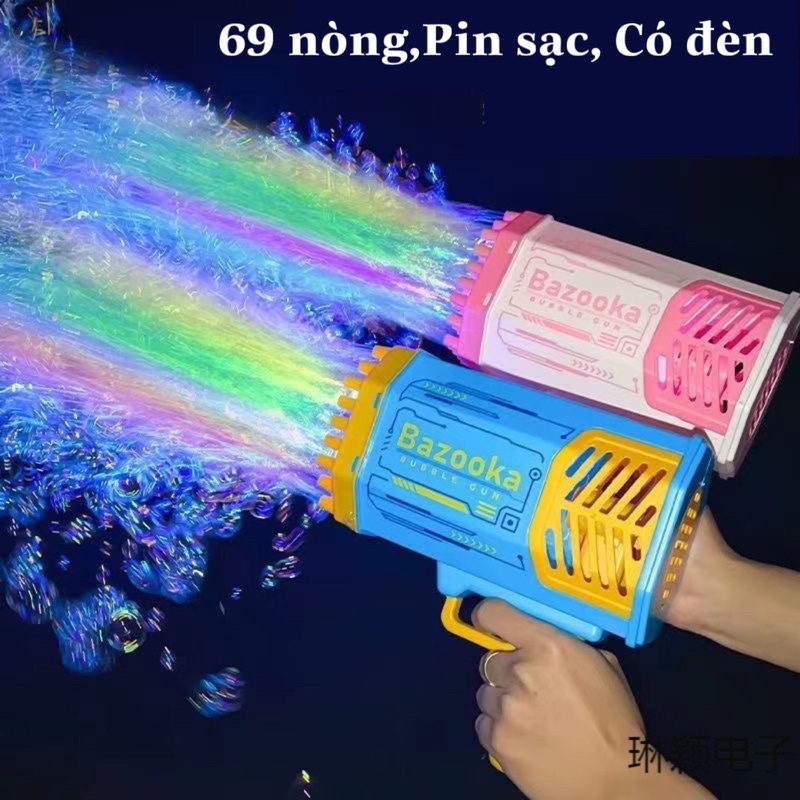 Súng bắn bong bóng 69 nòng cao cấp có đèn , siêu cấp nhất dùng pin sạc cực chất, có đèn