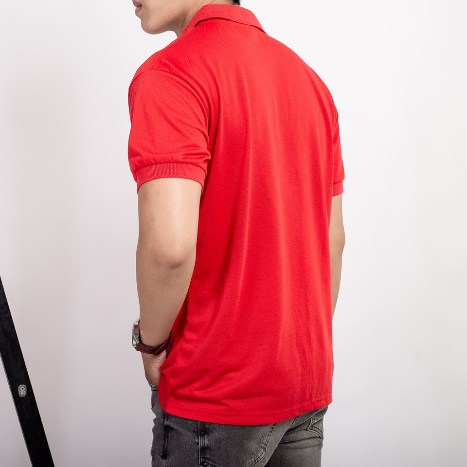 Áo thun polo nam nữ HUTA PT103 trơn màu đỏ tươi, vải cá sấu cotton, cao cấp mềm mịn thoáng mát