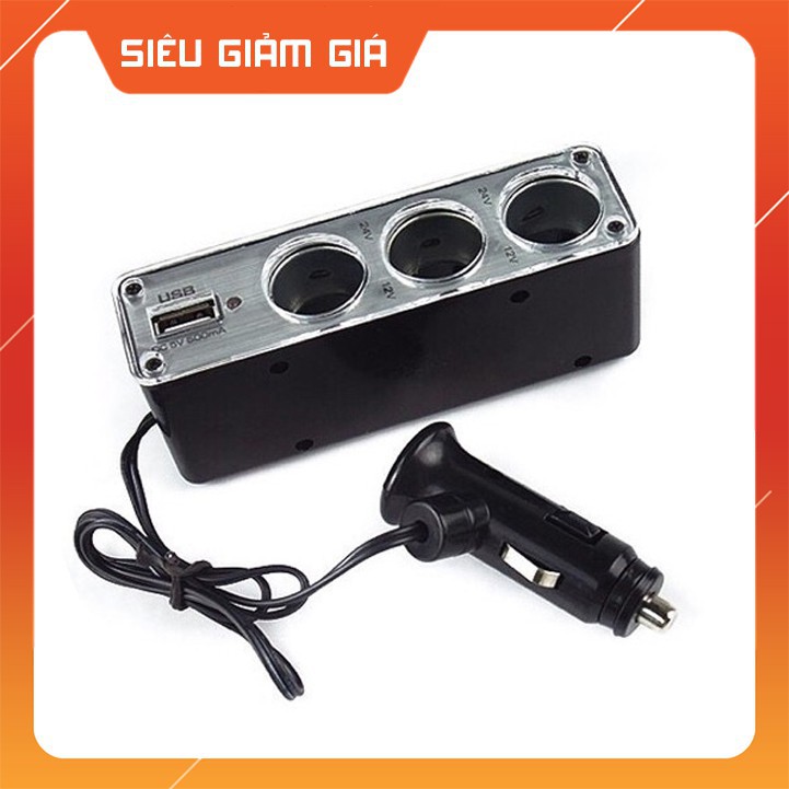 Bộ chia 3 đầu tẩu kiêm 1 cổng sạc USB Trên xe ô tô 12-24V by huyhung_auto