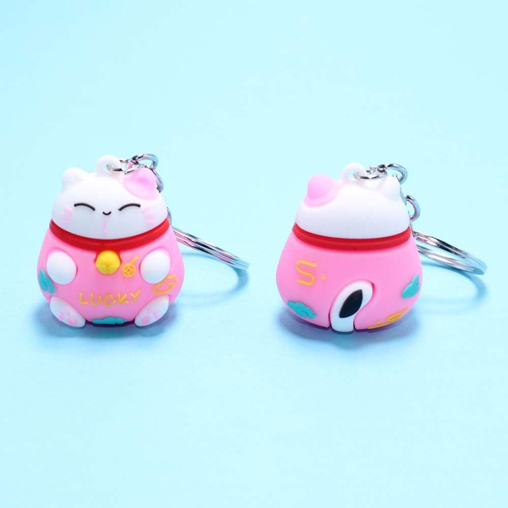 Móc Khóa Điện Thoại Hình Mèo May Mắn Ba Chiều