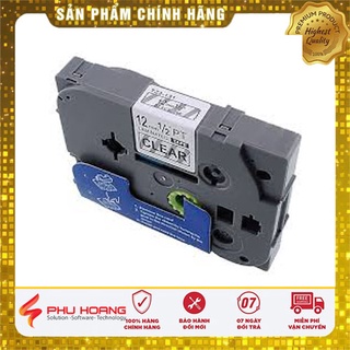 Nhãn in TZ2-131, chữ đen nền trong suốt (Black on clear), nhãn in đa lớp, khổ rộng 12mm,  bám dính cao