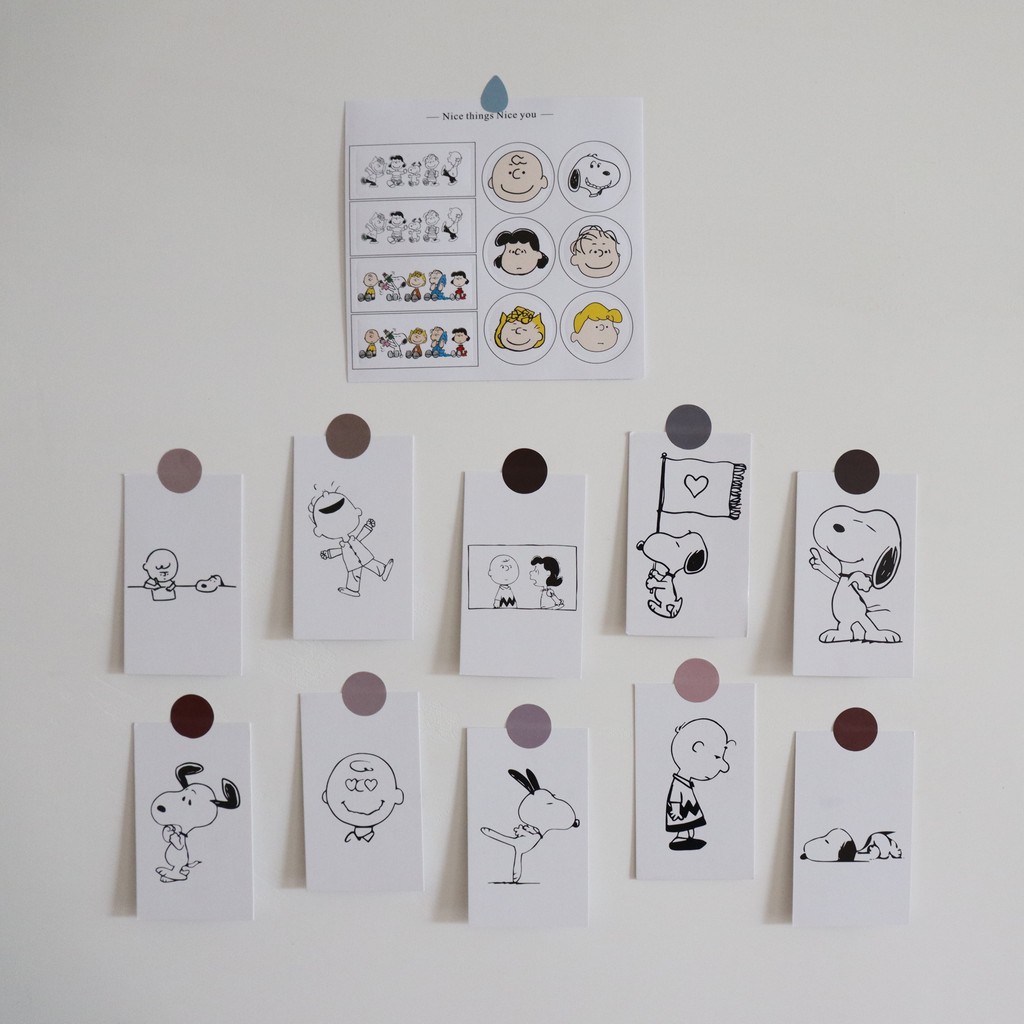 Set 10 thẻ hình chú chó Snoopy dành cho trang trí