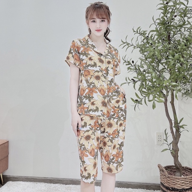 Đồ pijama nữ lụa lửng cộc tay cute, đồ bộ pijama nữ dễ thương có bigsize - yenbeauty đồ mặc nhà cao cấp