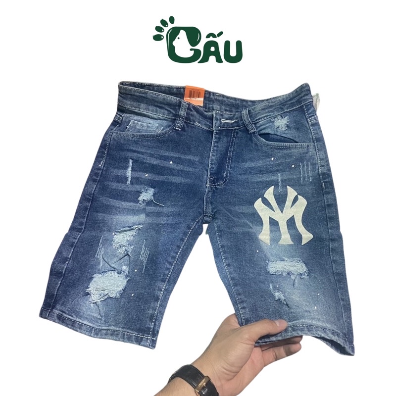 Quần short jean nam Gấu 194 vải jeans bò co dãn, mềm mịn form slimfit NY 101