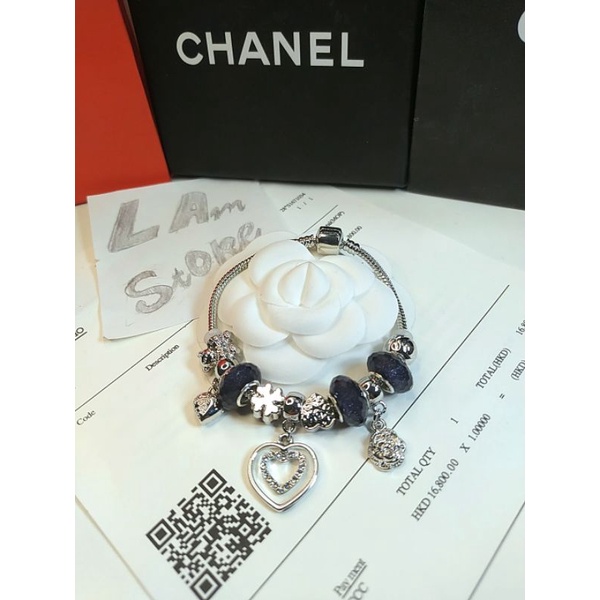 Vòng tay/Lắc tay Charm Pandora đính đá mạ bạc có chốt mở