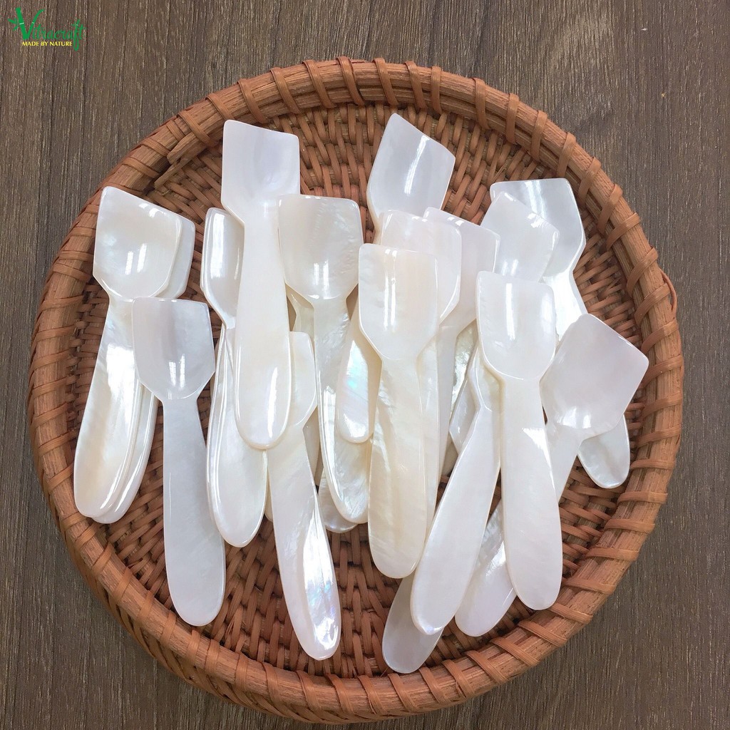Bộ 5 Thìa, muỗng mini Cafe, Thìa uông Trà, Thìa yogurt Thìa ăn kem, bánh kem đươc làm từ vỏ trai tự nhiên
