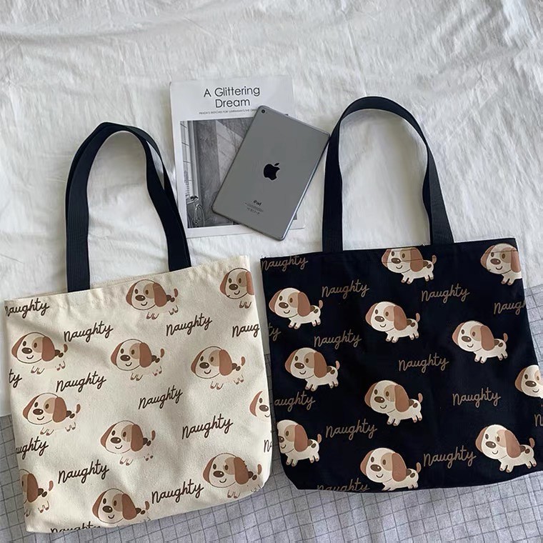 Túi tote vải canvas đi học đẹp cute hình cún yêu Sollle TO05P