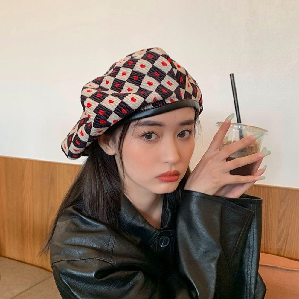 Mũ Nồi Vải Nhung Kẻ Sọc Caro Ấm Áp Thời Trang Thu Đông Cho Nữ