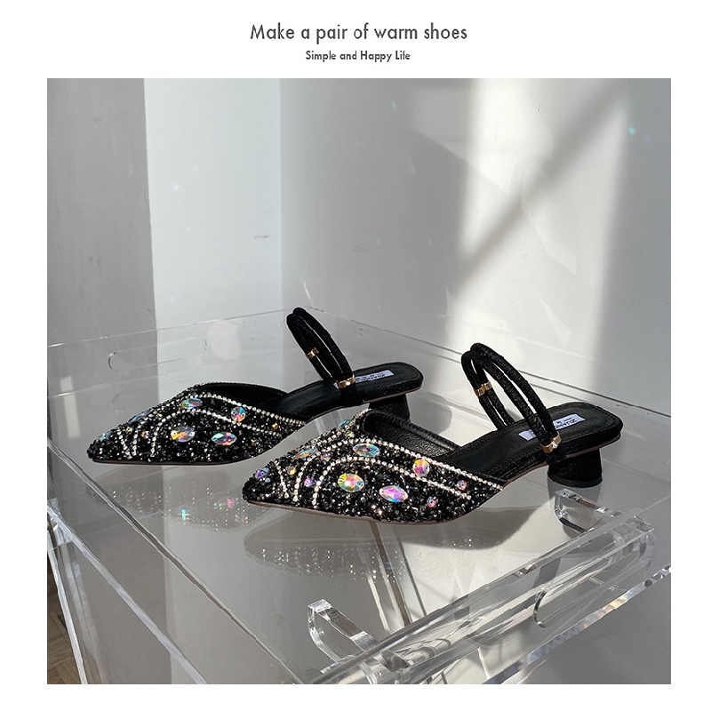 Dép Bít Mũi Nhọn Gót Cao Đính Đá Phong Cách Mới Mùa Hè 2022 Dễ Phối Đồ Cho Nữ