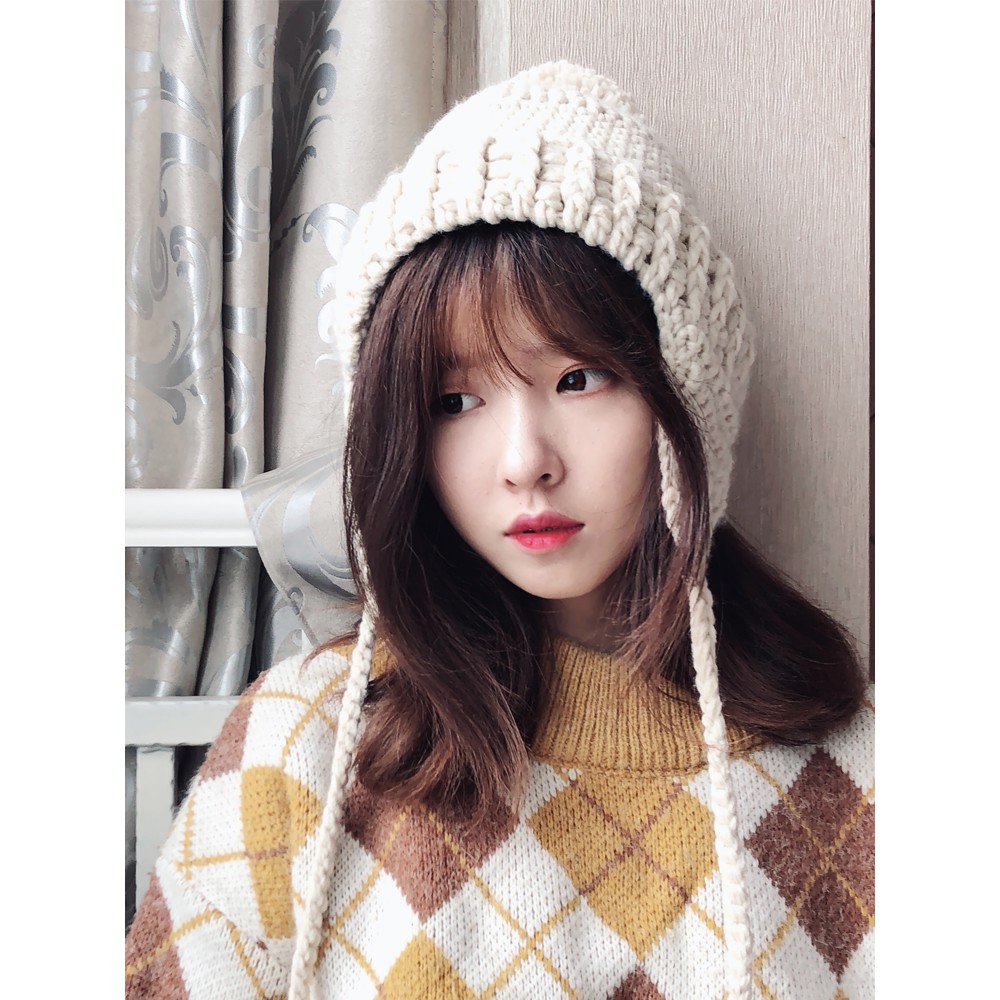 Mũ Len Dệt Kim Màu Trơn Phong Cách Hàn Quốc Dễ Thương Thời Trang Mùa Đông Cho Nữ