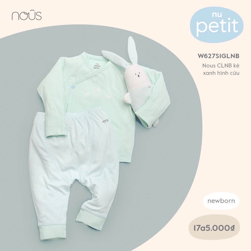 NOUS chính hãng - Bộ newborn cài chéo vải petit - màu xanh nhạt