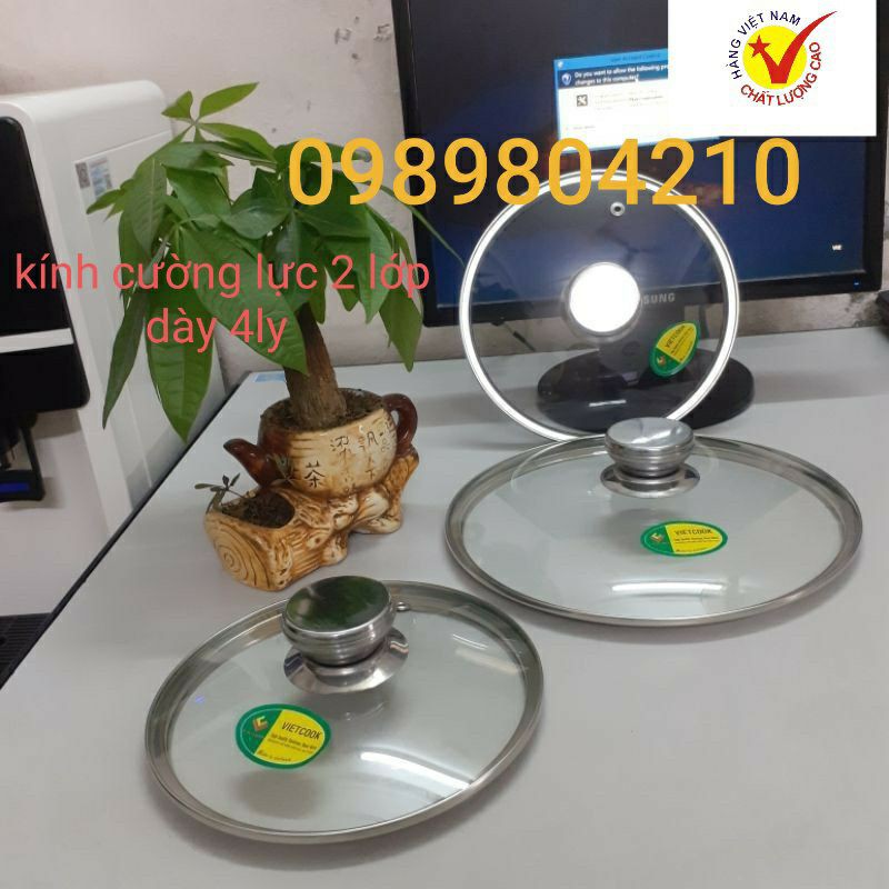 (CHÍNH HÃNG)Nắp vung kính cường lực VIETCOOK dùng cho nồi, chảo, quánh đủ size 16, 18, 20, 22, 24, 26, 28, 30, 32 cm