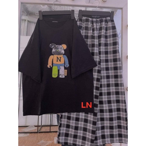 Sét áo gấu chữ N+quần kẻ LN12