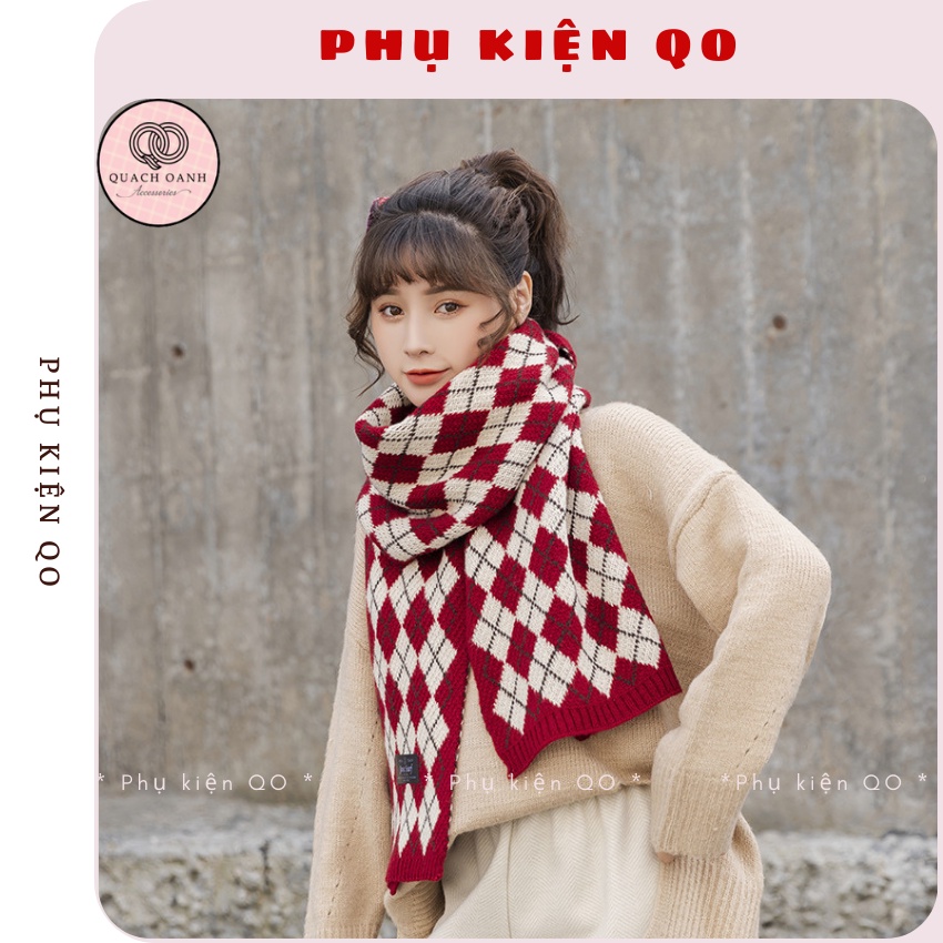 Khăn quàng cổ Phụ kiện QO - Khăn choàng cổ len nam nữ Jane Scarf kẻ caro ulzzang Hàn Quốc mềm mịn K02