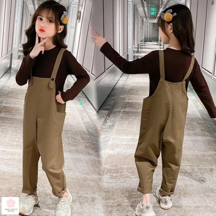 Thời trang bé gái 10 tuổi ☑️ Set Quần Yếm Và Áo Tay Dài Xinh Xắn Cho Bé Gái☑️ yếm cho bé gái 12