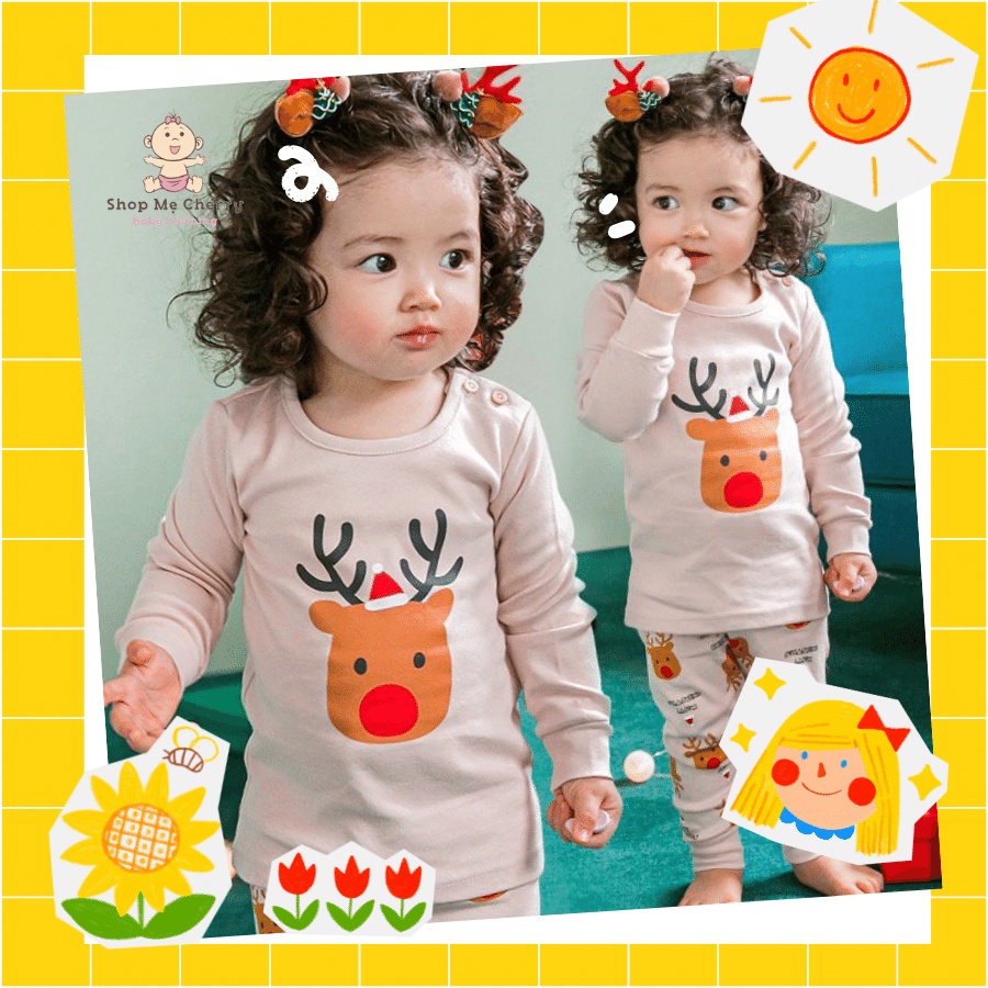 Bộ Noel Bé Gái Của Hãng Cordi-i, Chất Thun Cotton Organic , Mẫu Con Tuần Lộc