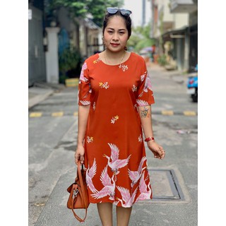 Đầm suông họa tiết Hạc may mắn