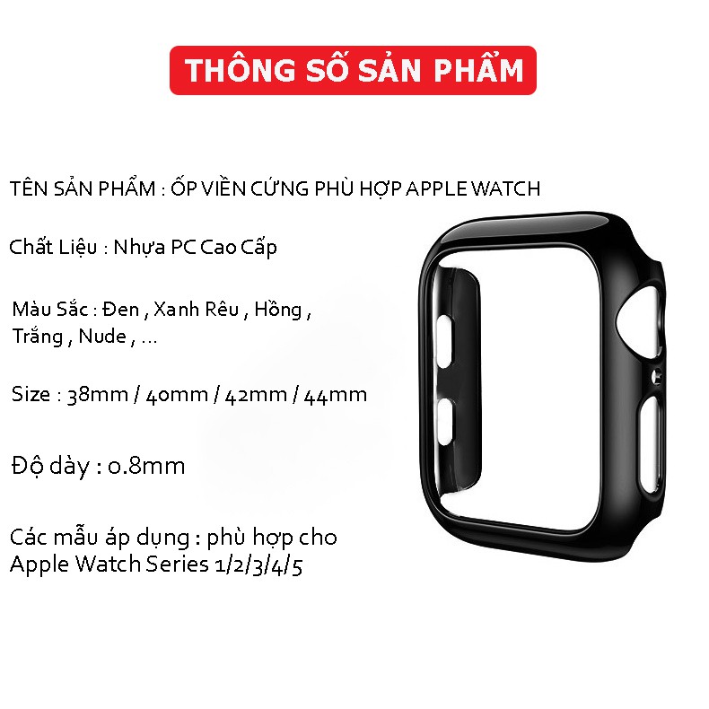 Ốp Nhựa Cứng Viền Nhám Có Kính Cường Lực Dành Cho Apple Watch Full Size 38/40/42/44mm