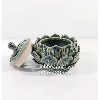 Lư đốt trầm hương sứ Bát Tràng thấp 9cm