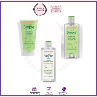 SIMPLE COMBO LÀM SẠCH TẨY TRANG, SỮA RỬA MẶT, NƯỚC HOA HỒNG SIMPLE MICELLAR WATER, FACIAL WASH, TONER