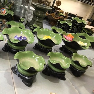 Bát thả hoa sen bát tụ lộc "minh đường tụ thủy" men thủy tinh xanh gốm hoa sen