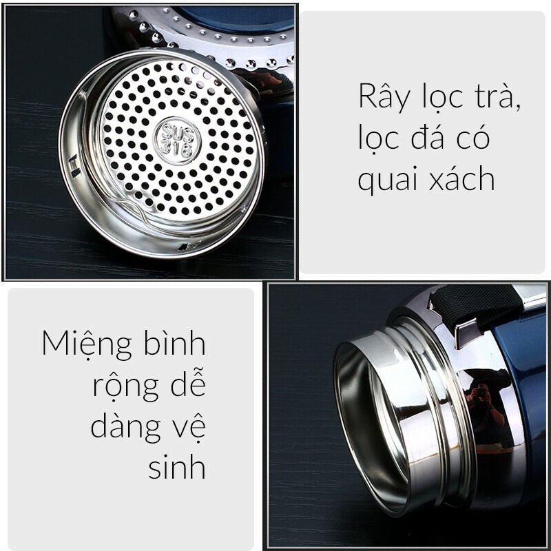 👍 Bình Giữ Nhiệt INOX SUS 316, kiểu dáng thể thao, giữ nóng lạnh tới 20h, có tấm lọc, nắp đính kim Cương bắt mắt.