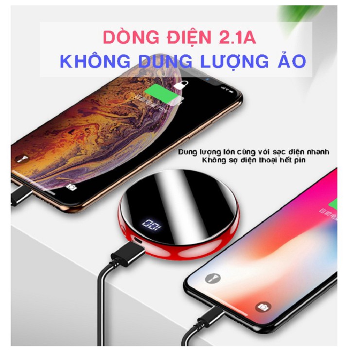 Pin Sạc Dự Phòng, Hình Tròn Dung Lượng 9000mah Nhỏ Gọn Tiện Lợi Sạc Nhanh Màn Led Hiển Thị