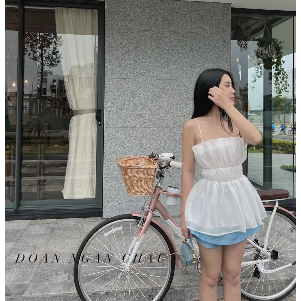 Bộ Áo 2 Dây Voan Kèm Chân Váy Kaki Xanh 🦋