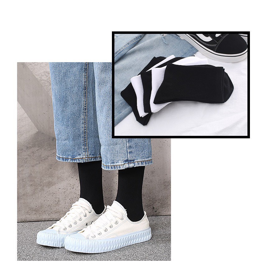Tất trơn BROO vớ XX gân nam nữ cổ cao basic phong cách unisex Hàn Quốc 2 màu đen trắng