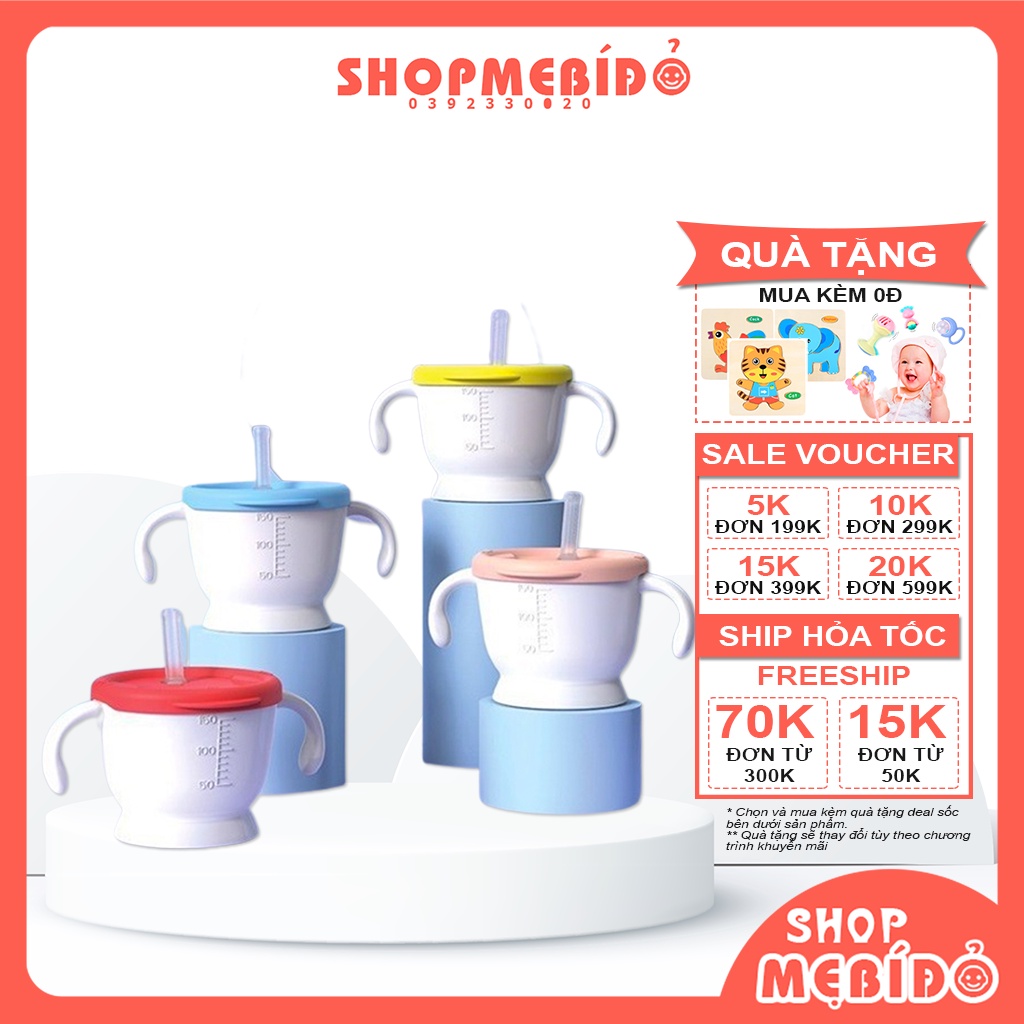 Cốc Tập Hút Tập Uống Nước 3 Giai Đoạn Kichilachi Có Vạch Chia 150ml Cho Bé