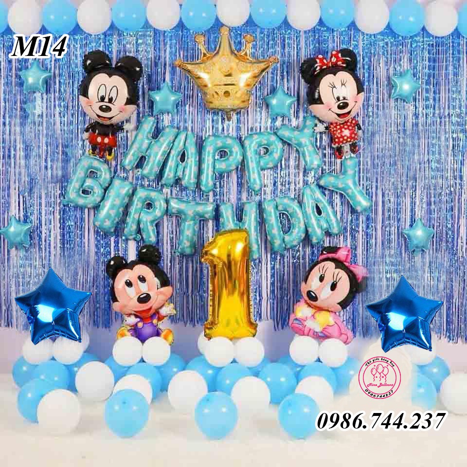 Set Bóng Trang Trí Sinh Nhật Happy Birthday Hình Chuột Mickey