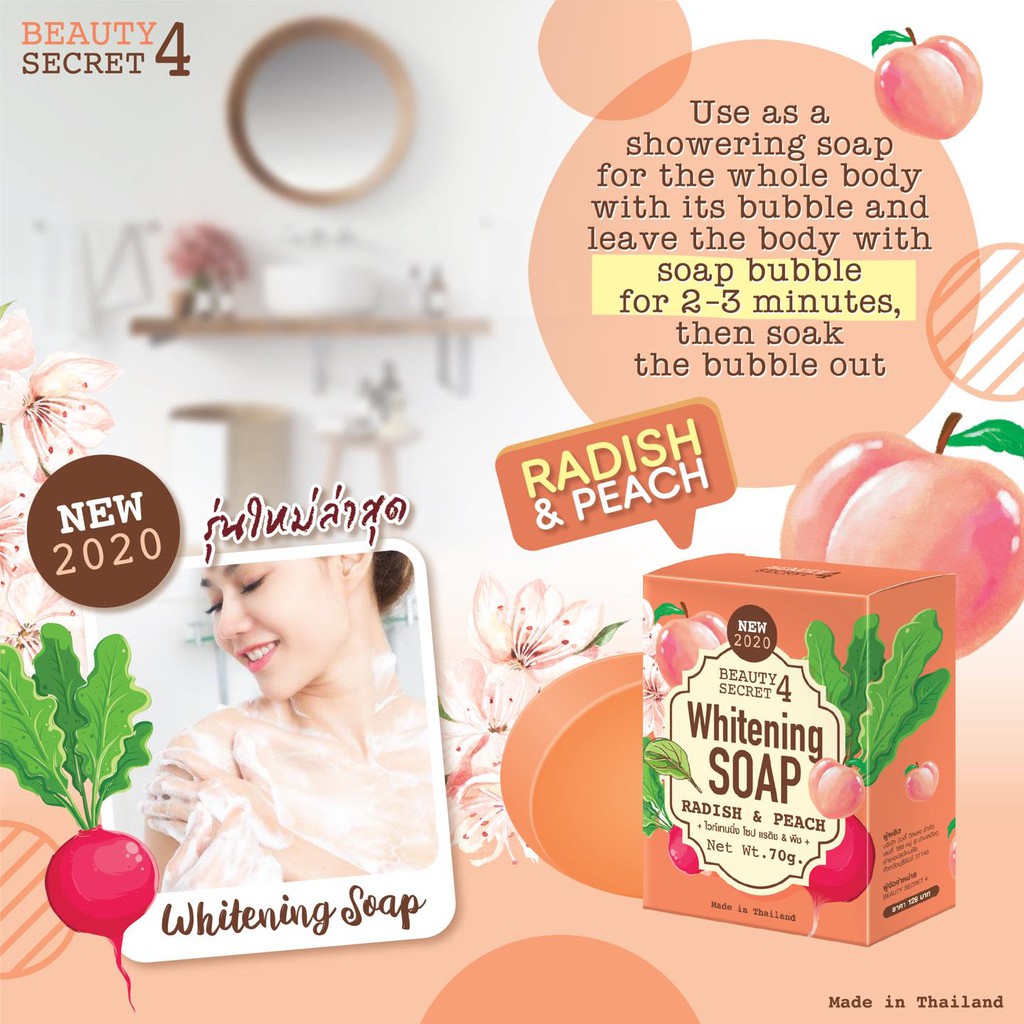 01 Xà Bông Phục Hồi & Trắng Da Whitening Soap Radish & Peach 70gram Thái Lan | BigBuy360 - bigbuy360.vn