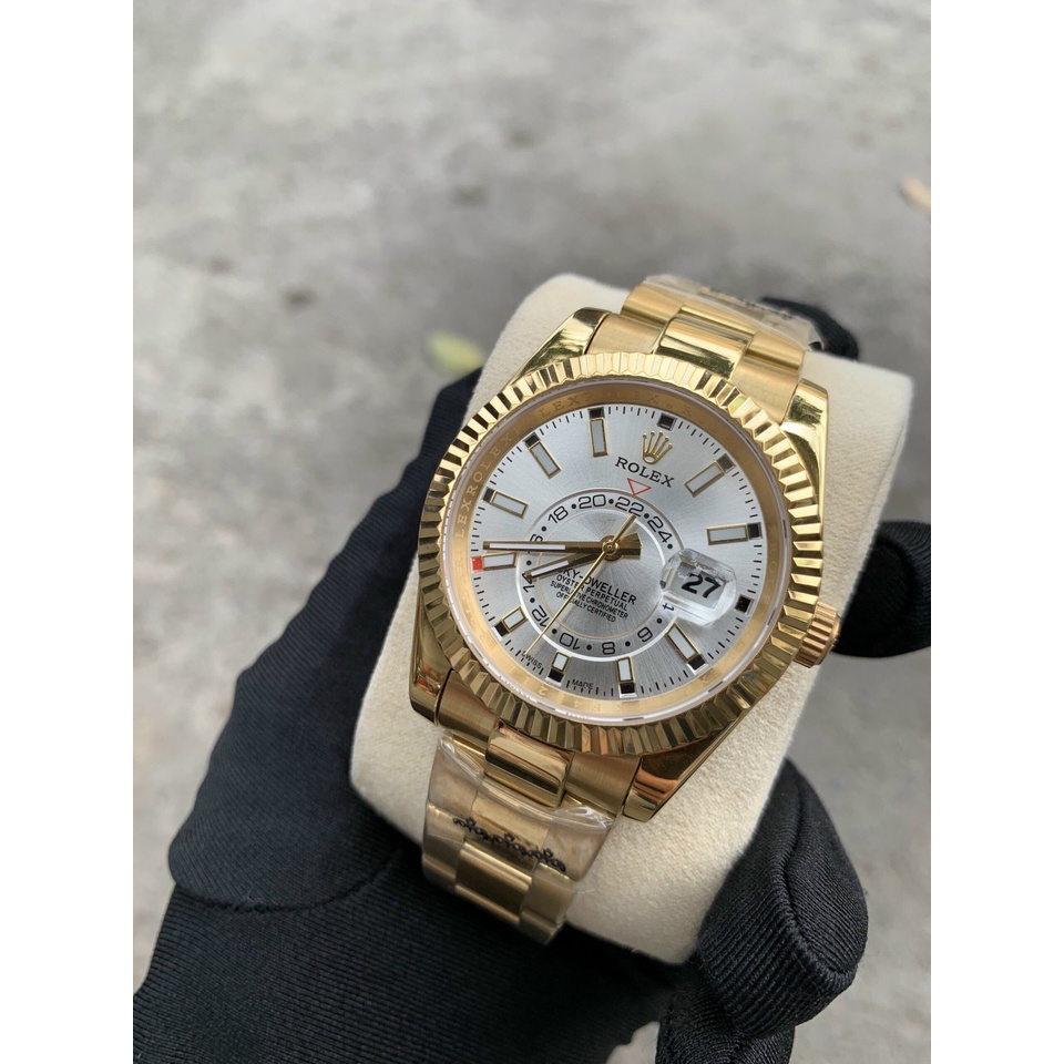 Đồng hồ Nam Rolex máy nhật, sky dweller, vàng mặt trắng, Size 41mm
