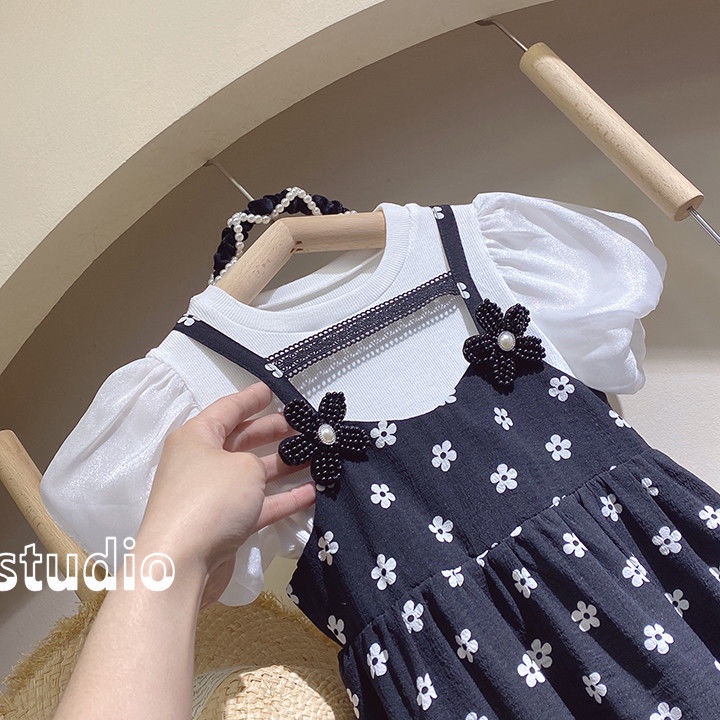 Set Áo Thun Ngắn Tay + Chân Váy Hoa Thời Trang Hàn Quốc Cho Bé Gái