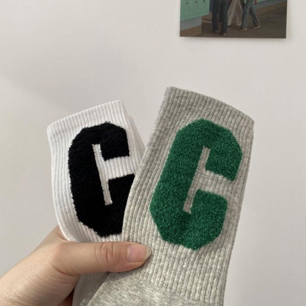 NICKOLAS Vớ Len Cổ Cao Thêu Chữ C Thấm Hút Mồ Hôi Màu Sắc Đơn Giản Thời Trang Cho Nữ