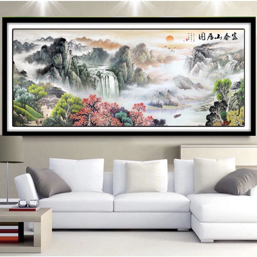 Tranh thêu chữ thập – Tranh Phong cảnh Thủy Mặc 02