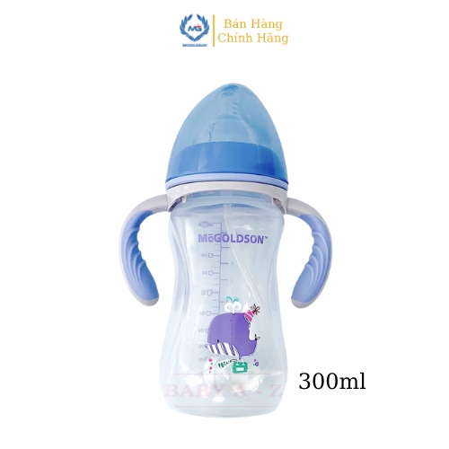 Bình Sữa Cho Bé, Nhựa PP Cổ Rộng, Dung Tích 300ml, McGoldson (Tặng Kèm 1 Núm Cổ Rộng)