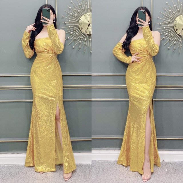 ẢNH VÀ VIDEO THẬT 1000% , đầm body kim sa rớt vai