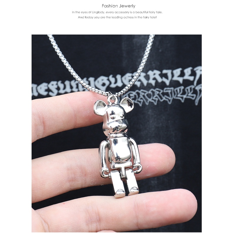 Vòng cổ YeYi thép titan mặt hình gấu phong cách hip hop cho cặp đôi