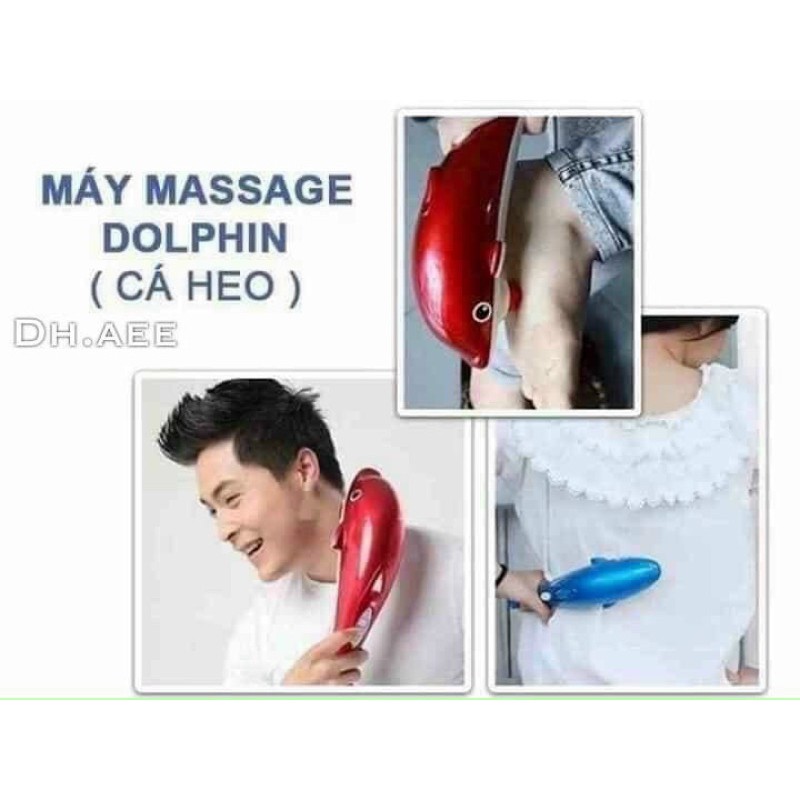 Máy massage đấm lưng cầm tay hình cá heo với 3 đầu massage khác nhau tùy vùng sử dụng