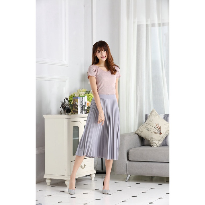 Chân váy TODOBLACK xếp ly lưng cao co giãn màu trơn thời trang xuân thu dành cho nữ