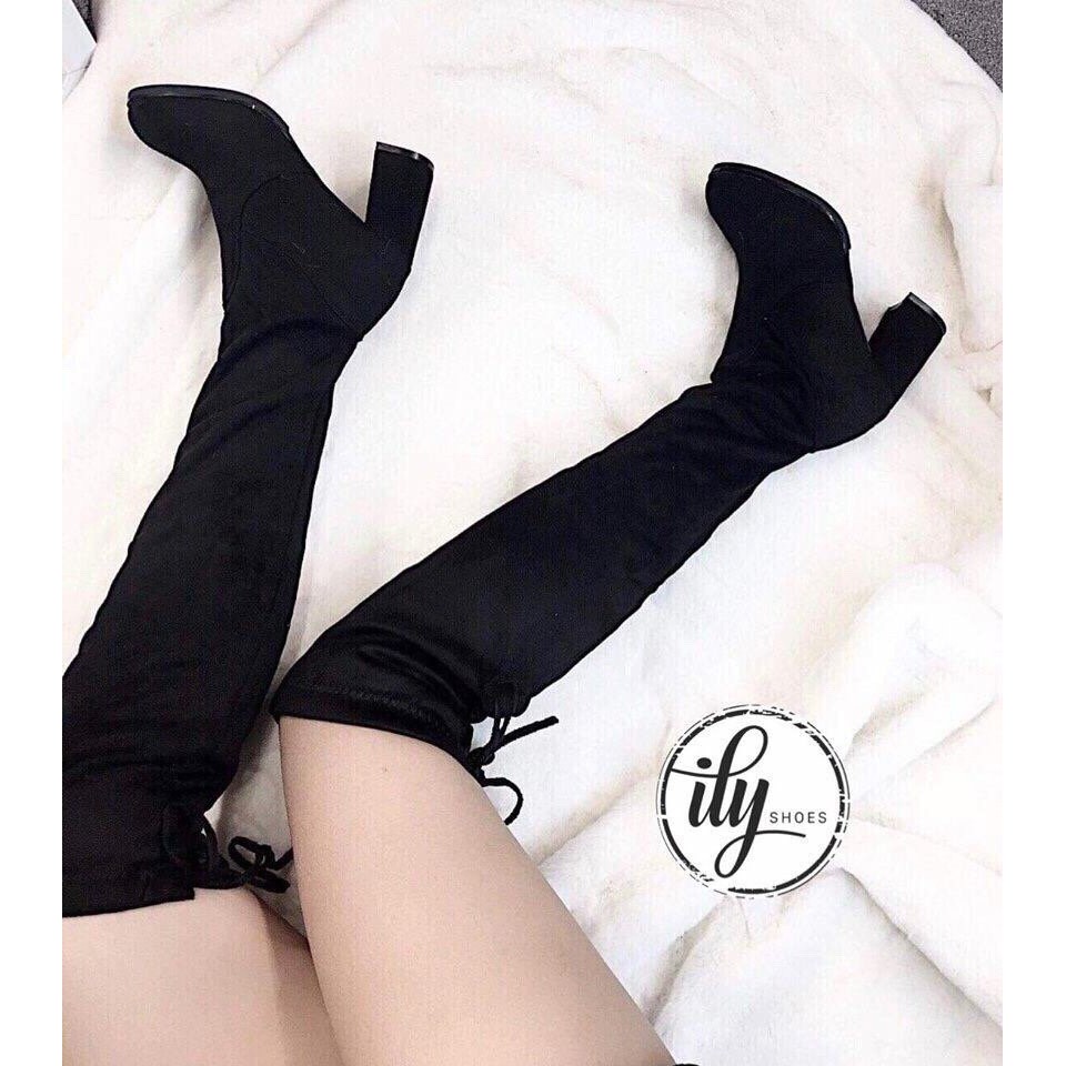 Giày boots nữ, boot dài nữ chất da lộn lót lông gót trụ siêu hot trend