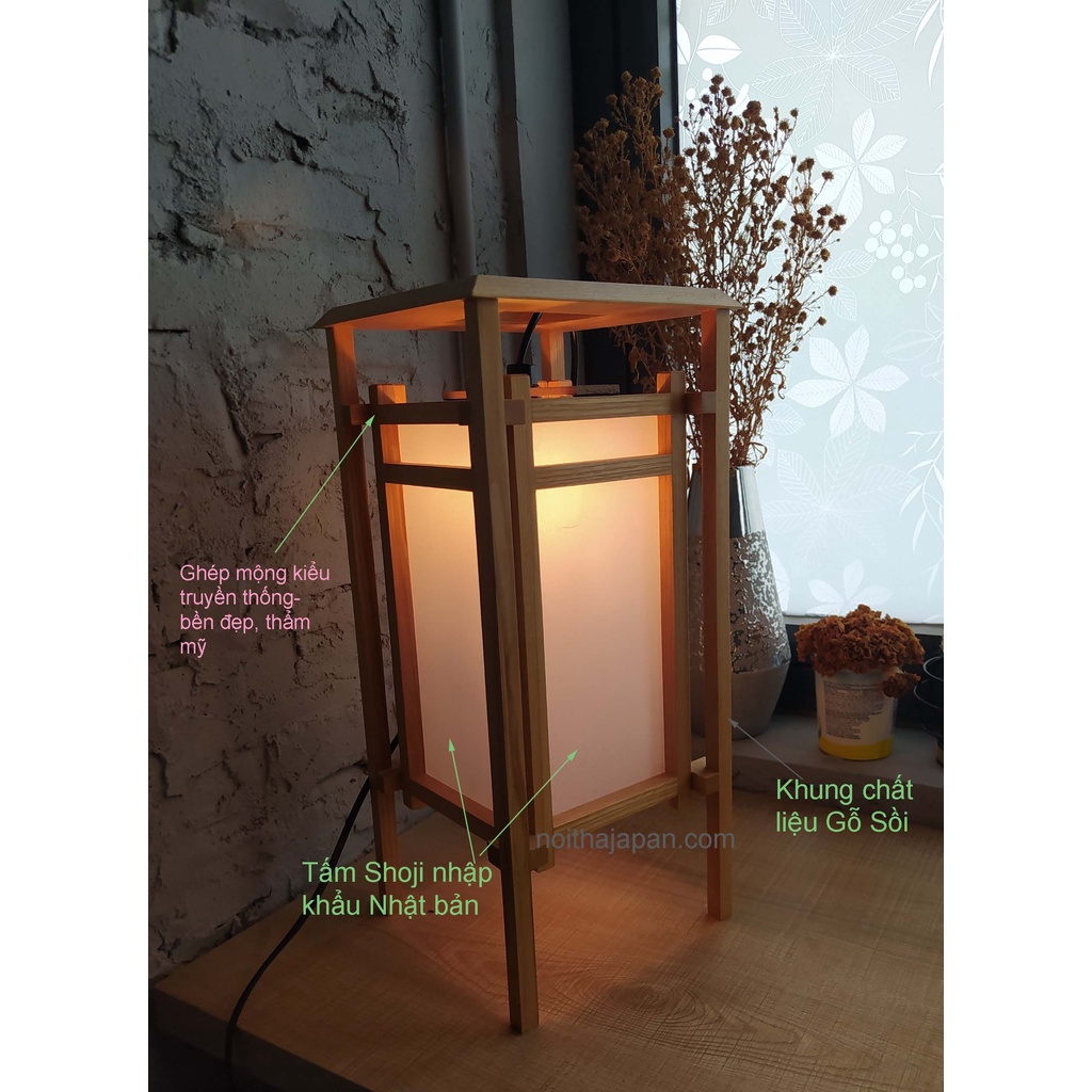 Đèn gỗ để bàn kiểu Nhật. đèn gỗ decor, đèn gỗ Nhật Bản, đèn gỗ tự nhiên kt 48 x 23 x 23cm tặng kèm bóng Led dây điện