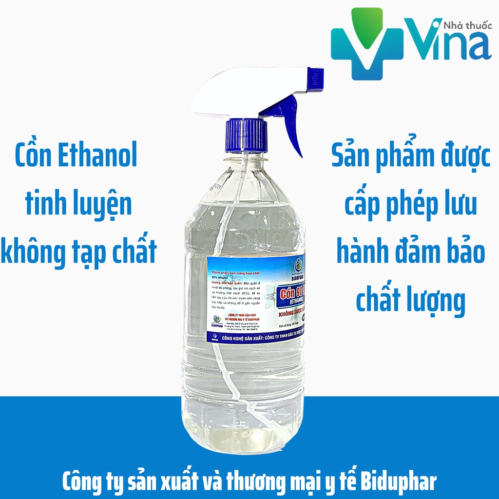 Cồn Y Tế Ethanol 70-90 Độ Sát Khuẩn, 1000ml có vòi xịt