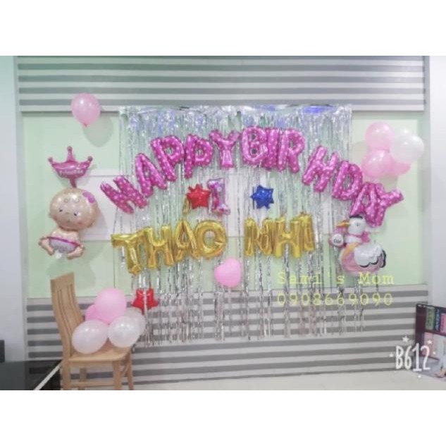 Bóng nhũ Bóng chữ HAPPY BIRTHDAY  trang trí sinh nhật