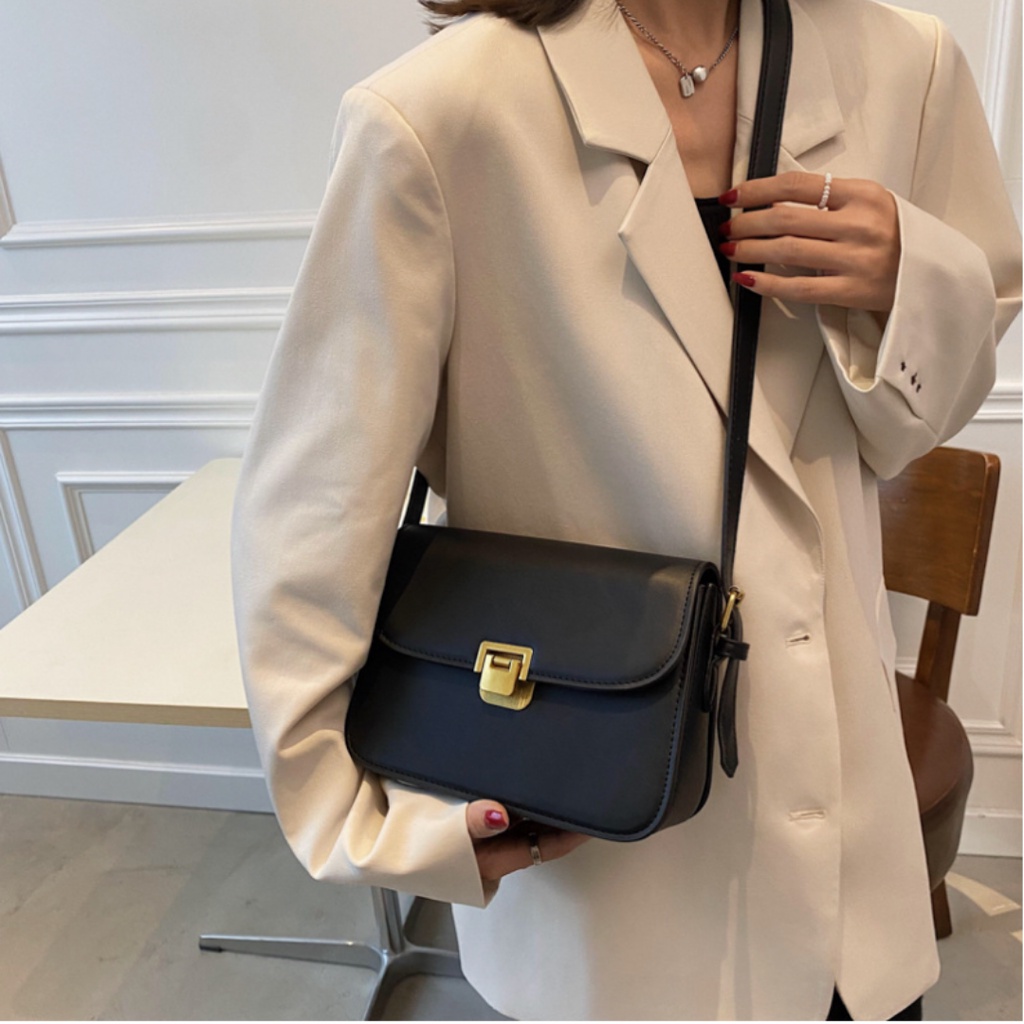 Hàng chuẩn QC - Túi đeo chéo dáng vuông vintage trẻ trung khoá gập thanh lịch - Basic.Shine mã BS01 - Hàng