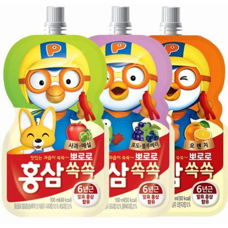 1 thùng 40 gói.nước Uống Hồng Sâm Trẻ Em PORORO Hàn Quốc