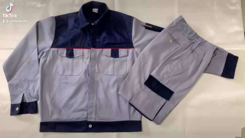 Quần áo bảo hộ lao động Mina Safety Ghi chì phối tím than lé đỏ - Vải kaki V31 -Áo bảo hộ tối màu - Quần túi hộp | BigBuy360 - bigbuy360.vn